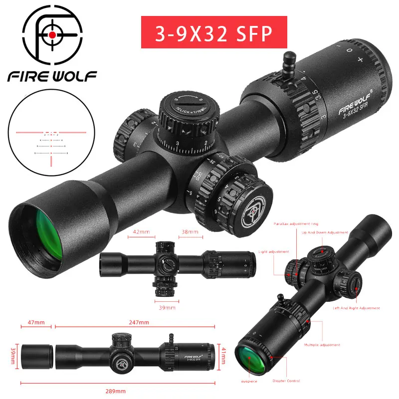 Fire Wolf 3-9x32 SFIR Tactical Riflescope Airsoft Sight PCP Spotting Hunting Optické kolimato puškové rozsahy