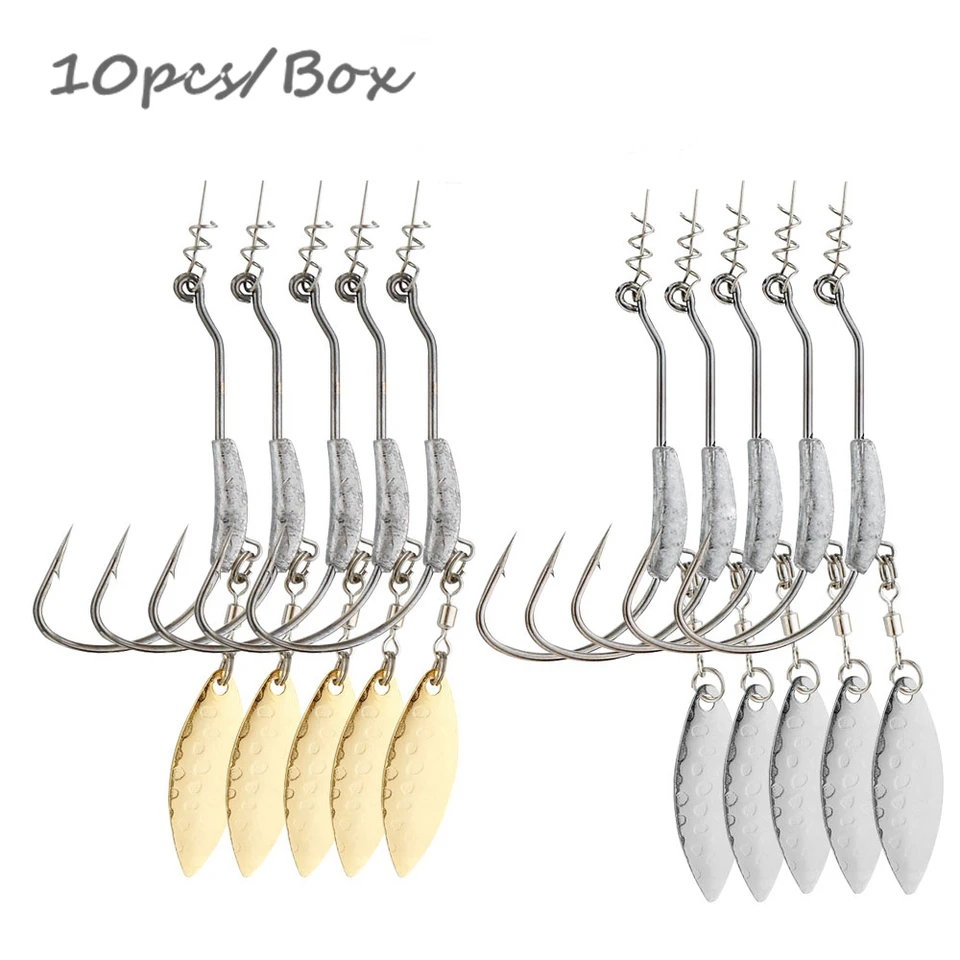 Fish Hook 2G 3G 4G Rybárske háčiky prípravky na hlavu 10ks/šarža s spinnerom spinner PINN pre mäkké rybárske návnady z uhlíkových oceľových háčikov