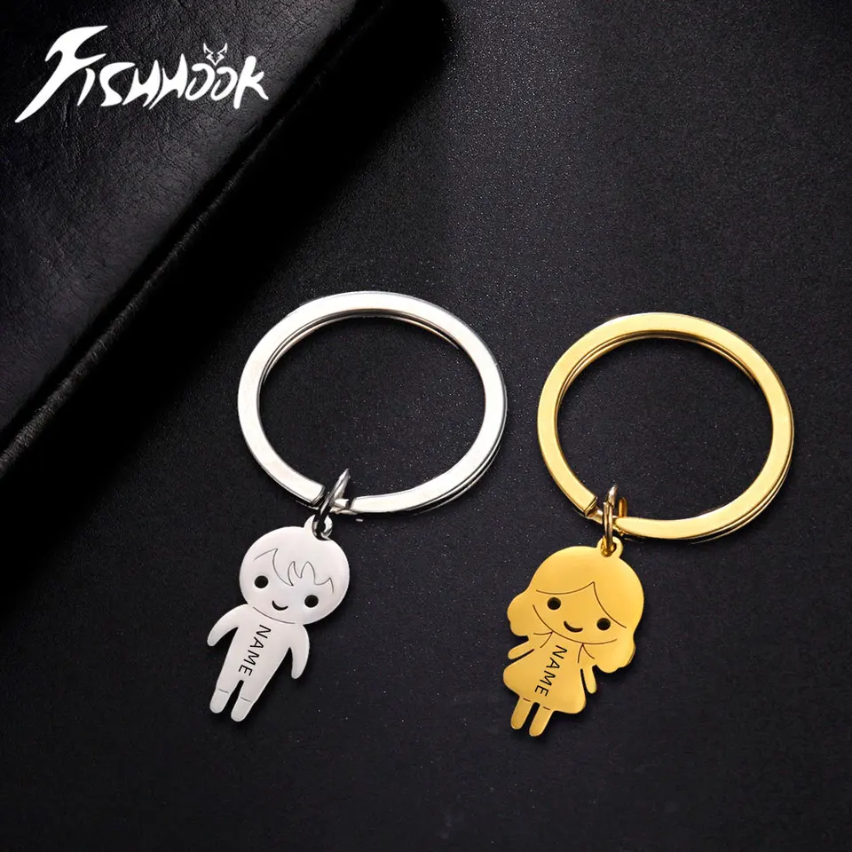 Fishhook Personalizovaný kľúčenka pre ženy pre ženy dieťa dieťa chlapci dievča Men Vlastné meno Pár reťazový prsteň darček z nehrdzavejúcej ocele šperky