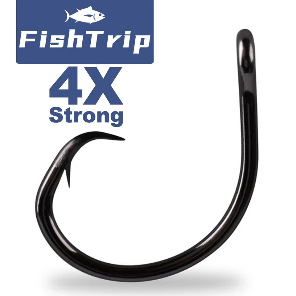 FishTrip 25ks kruhové háčiky rybolovné 4x silné slané voda živá návnada pre sumce, tarpon, pre marlin a hlboké dropovanie pre swor