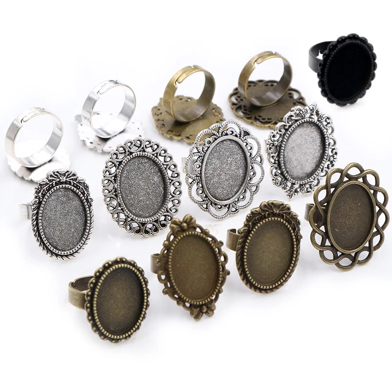 Fit 13x18 mm 5ks bronzový a starožitný strieborný farby oválne nastavenie nastavenie krúžku slepé/základne, fit 13*18 mm sklenené kabíny