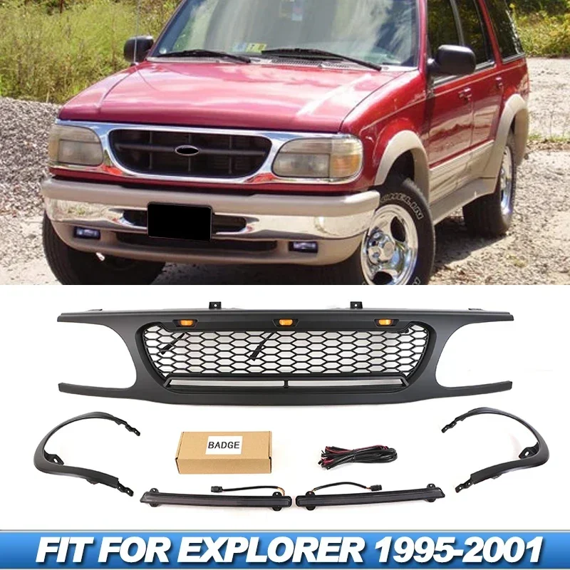 Fit for Ford Explorer 1995-2001 gril s LED svetlami predný nárazník Modifikácia mriežky Doplnkové pásové svetlo