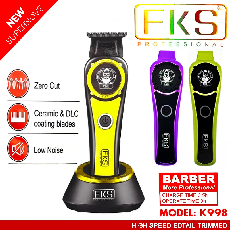 FKS Professional Trimmer 7000-9000RPM Profesionálne holičské gravírovacie strihy Keramické DLC potiahnuté čepeľ USB nabíjateľné trojfarebné