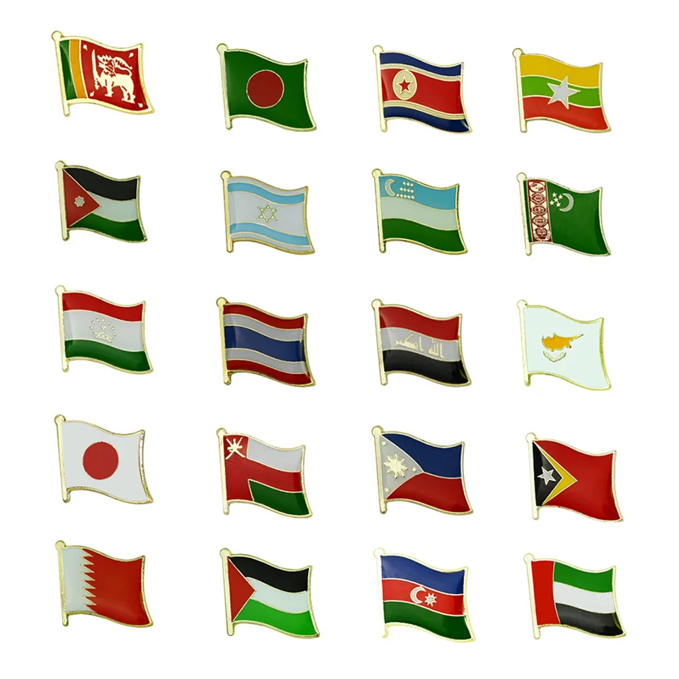 Flag Lafel Pins Cyprus, Srí Lanka, Tadžikistan, Thajsko, Turkménsko, Uzbekistan, Irak, Izrael, Jordánsko (10ks/lot)