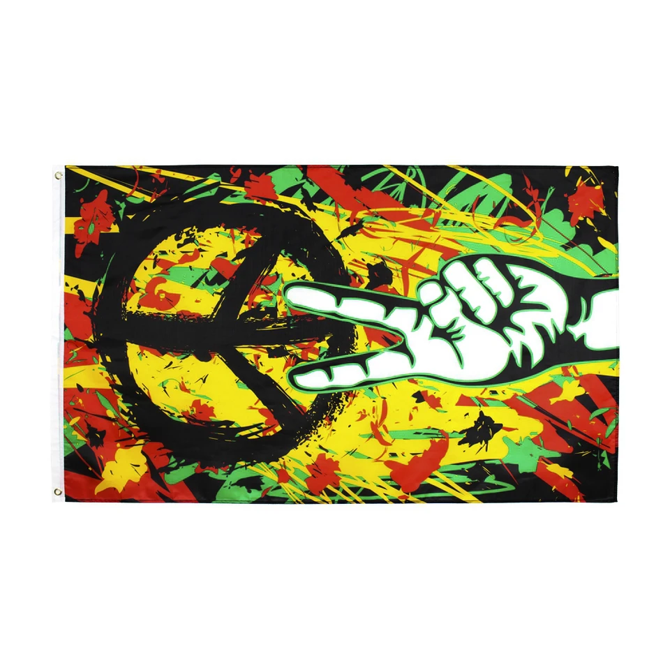 FlagHub 90x150cm Rasta Peace Grafitti Flag Bob Marley Reggae Hippie Band pre dekoráciu
