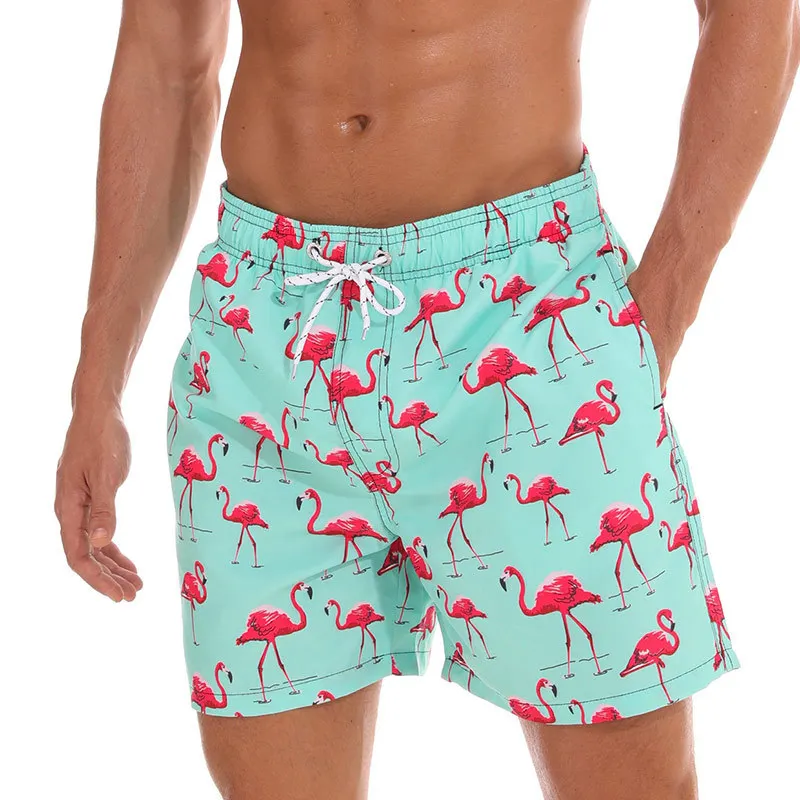 Flamingo Print Board Shorts Men módne plavky kraťasy Truck Športové nohavičky Pánske nohavičky plavky pre detskú ovocnú pláž krátky chlapec