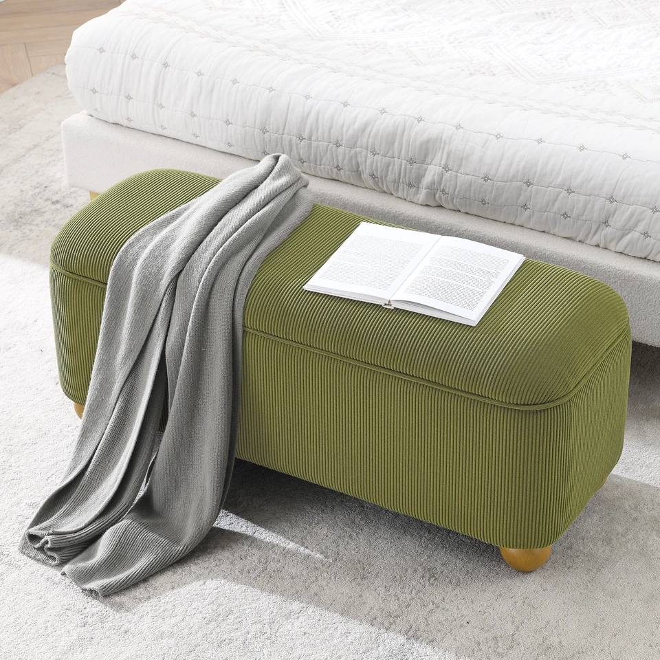 Flanelette Tkanina Storage Ottoman Lavička, tlmený posteľ s osmanským úložným priestorom a sedadlom, stolička so skladom do spální