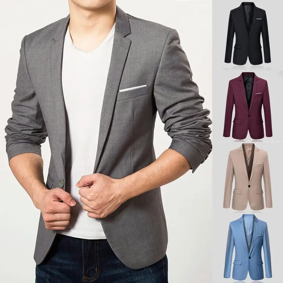 Flap vrecká s dlhým rukávom Men Men sako Spevná farba Single Gomp Men Formálne sako klopa oblek Business Blazer Mužské oblečenie