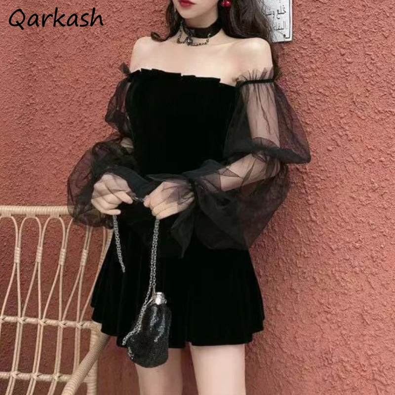 Flarové rukávy Mini šaty Ženy Elegantné gázové letné estetické pevné vinobranie večierok Streetwear Lady Vestidos módne príležitostné 2023