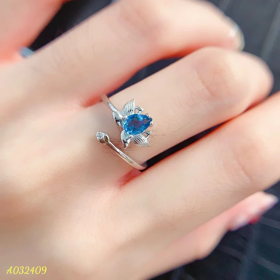 Flash Sale New London Blue Topaz Fashion vynikajúce trojrozmerný prsteň v štýle Lotus s 925 Čistý strieborný horný dizajn úst
