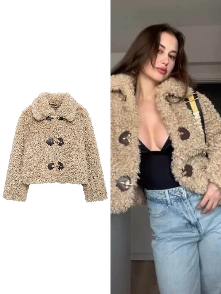 Fleece bundy Ženy Cast Loose Loose klopa single s jedným dojčeným s dlhými rukávmi.