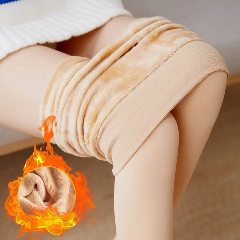 Fleece lemované pančucháče Ženy tepelné pančucháče pre ženy zimné nohavičky polárna koža Čierne Efekt pančuchy Dámska tepelná ponožka