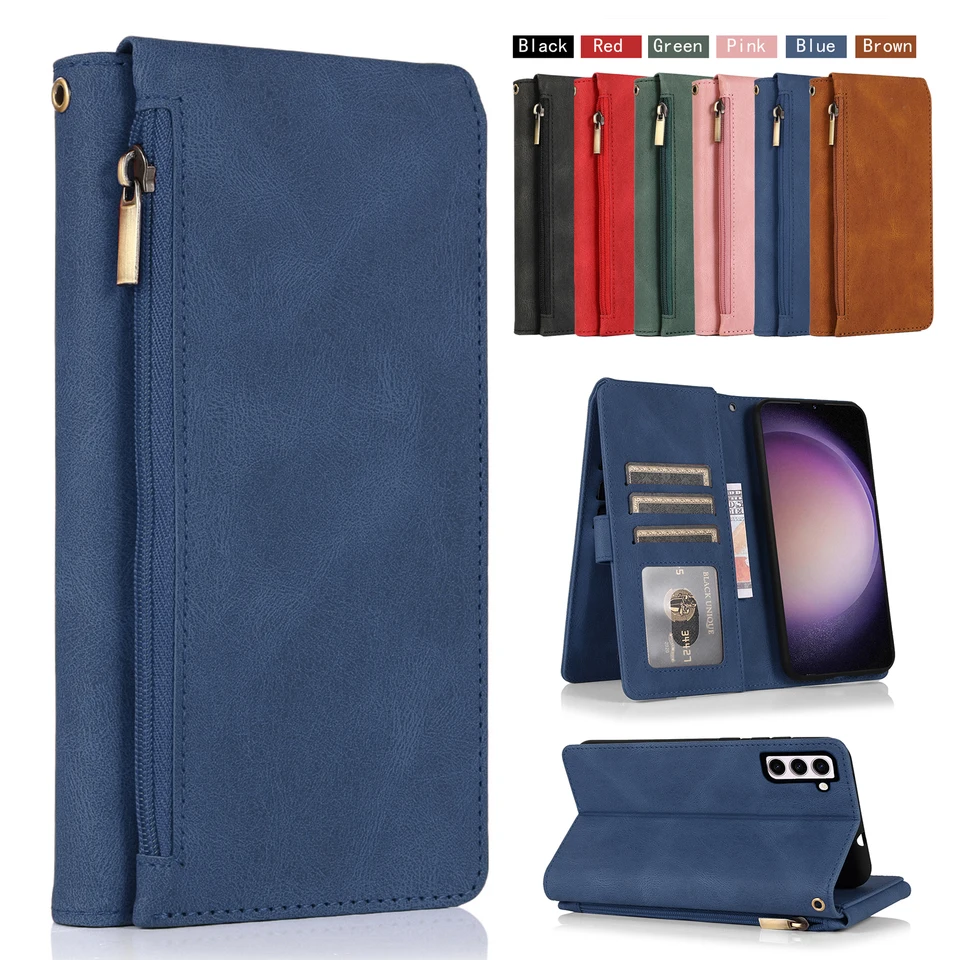 Flip Cover Kožená zips Vertikálna držiak Pase Peňaženka pre telefón Samsung Galaxy S23 S22 Ultra S21 S20 Plus Fe S10 Lite E A91