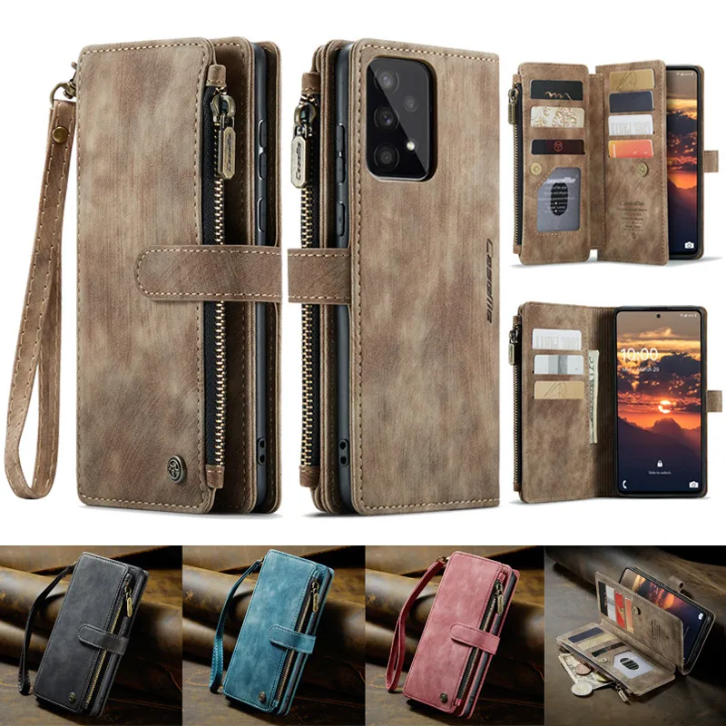 Flip Leather Puzder pre Samsung Galaxy A54 A34 A24 A14 A53 A33 A23 A13 A32 A52 A51 A50 A50 Zipper Wallet Cover Coque Coque Coque Coque Coque
