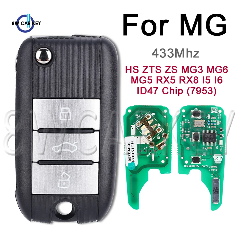 Flip Skladacie diaľkové klávesy pre Mg HS ZTS ZS Mg3 Mg6 Mg5 RX5 RX8 I5 I6 Auto Smart Key CAR Key 3 Tlačidlá 433 MHz s čipom ID47 (7953)