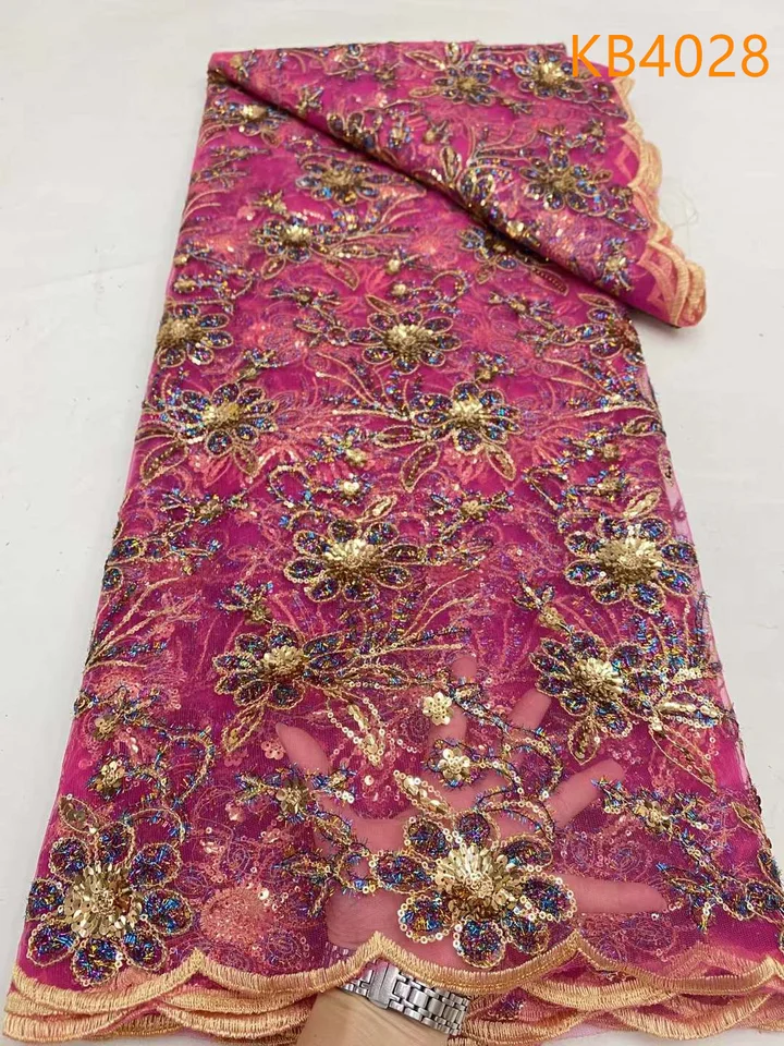 Flitre s vyšívacím čipkam Vysoko kvalitné nigérijské čipky Lace Lace 2024 Červená čipka Tkanina 5 yardov Svadobná čipka pre DIY KB4028