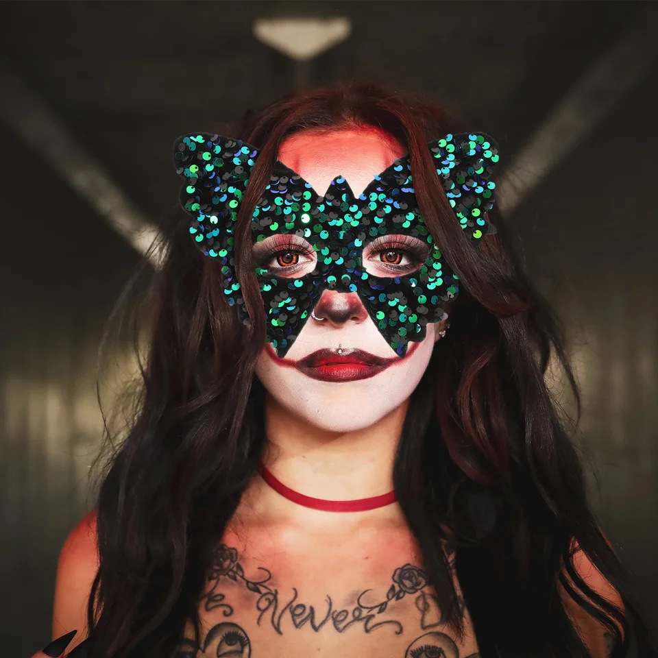 Flitrová motýľová maska ​​Halloween maškaráda masky tanečné večierky zaviazané pre ženy mardi gras pvc benátsky milenci