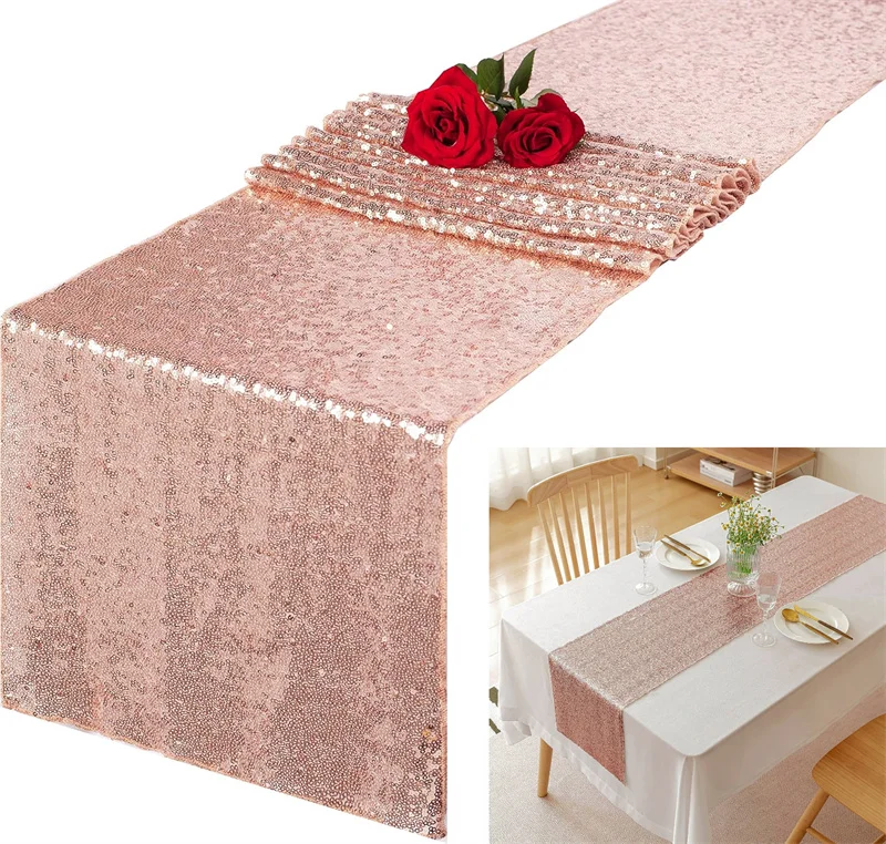Flitrové stolové bežci Rose Gold Table Runner pre večierok Glitter Svadobný stôl Runner Vianoce narodeniny bábätká DECON