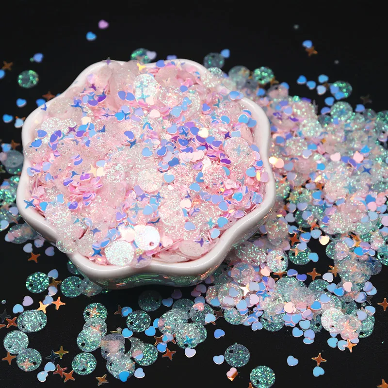 Flitrové trblietky Mix Star Heart Dot Tvar farebné voľné flitre pre Shaker Card Nail Art Scrapbook Decoration makeup Confety 10G