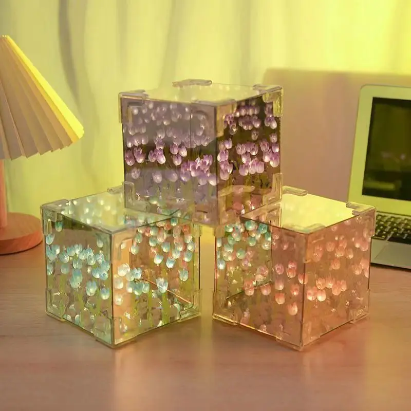 Flower Sea Magic Cube Tulip 3D Night Light 12 cm ručne vyrobený tvorivý materiál Darček pre priateľku a najlepší frien