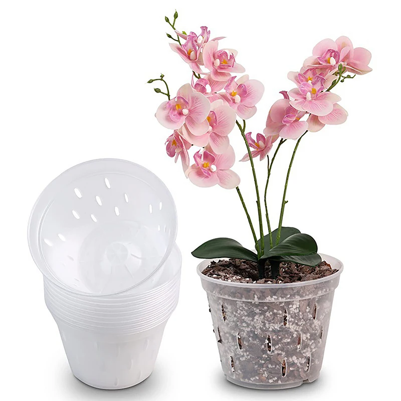 Flowerpot s odtokovými kvetináčmi v zásobníku s kvetináčmi s otvormi Priehľadné orchideové koše plastových priedušných kvetinových kvetináčov