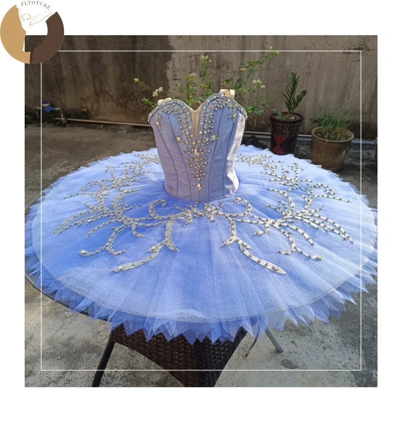 Fltoture dievča Klasické profesionálne dovozné tkanina Light Blue Pancake sukňa variácia baletu spiace krásy tutu yt4137