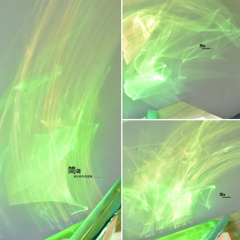 Fluorescenčná zelená tpu faux kožená tkanina Phantom laserová voda zvlnenie gradient reflexná svadobná fotografia