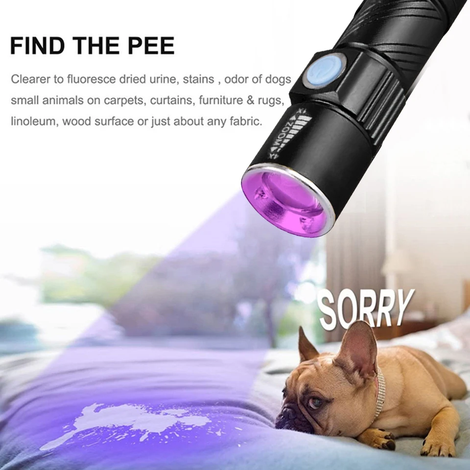 Fluorescenčný jade detektor peňazí IPX4 nepremokavá mini fialová baterka 600 mAh Blacklight Flash svetlo pre detektor peňazí