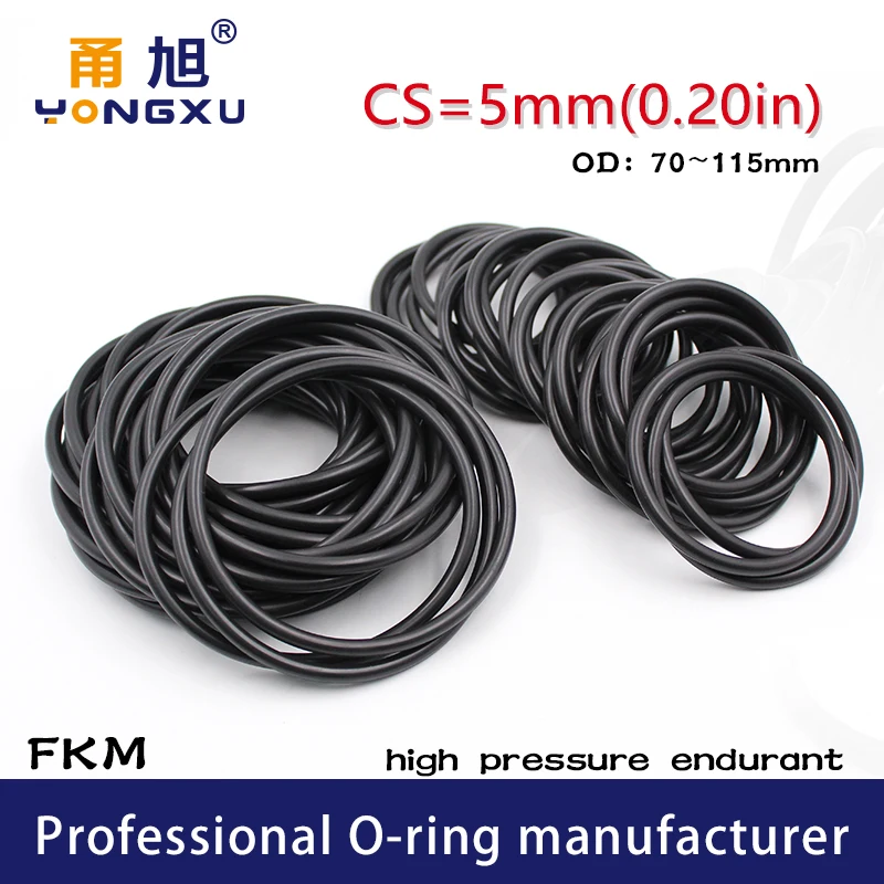 Fluór Gumový prsteň Čierny FKM Orings tesnenie CS5MM OD70/75/80/85/90/195/115/115*5 mm tesniaci tesniaci olej OLEJ OLEJATEĽA PRÍRUČKA PRÍRUČKA PRÍRUČKA PRÍRUČKY