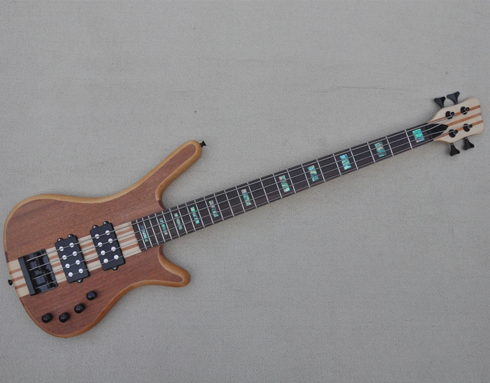 Flyoung 4 struny hnedé telo elektrická basová gitara s čiernym hardvérom, telom krku-thru, ponúkajú prispôsobenie