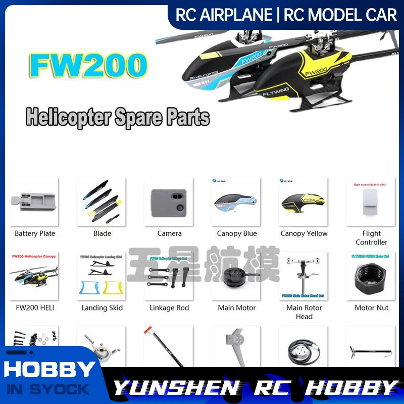 Flywing FW200 Helikoptér Kompletná súprava príslušenstva, vrtule, veľké zubné vreteno, chvost, motor, hlava rotora, statív