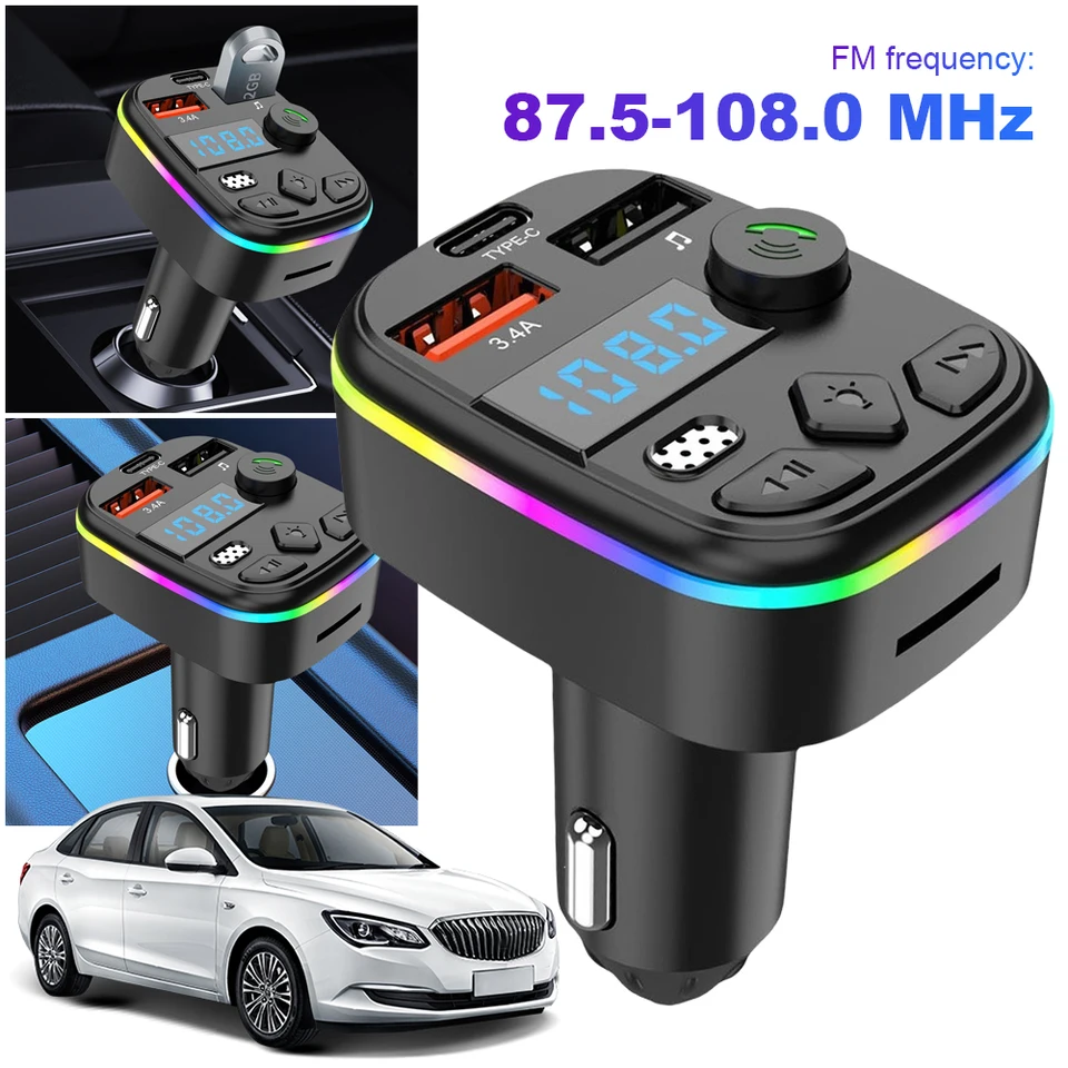 FM vysielač Bluetooth kompatibilný 5.3 Podpora TF karta U Disk Car Charger Dual USB Typ C Car FM Playter MP3 Play Adapter