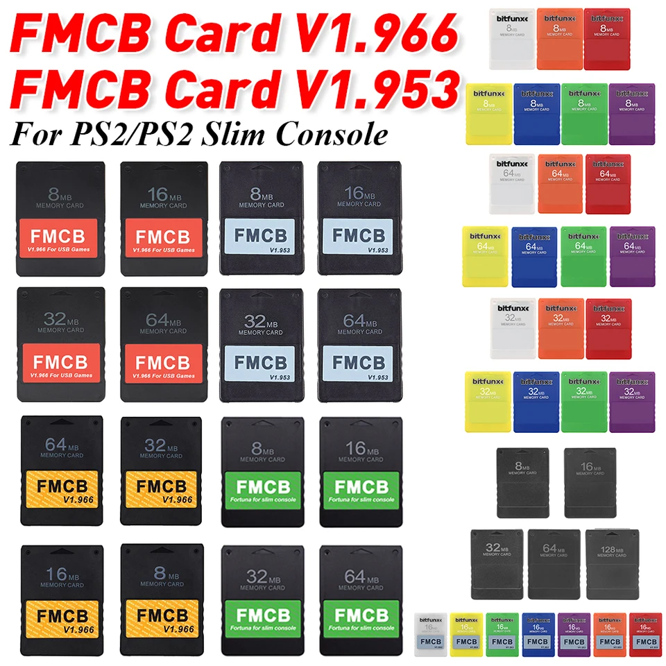 FMCB karta V1.966 V1.953 Pamäťová karta pre PS2 8MB/16MB/32 MB/64MB/128MB zadarmo herný adaptér MCBOOT CART pre PS2 Slim Game Console