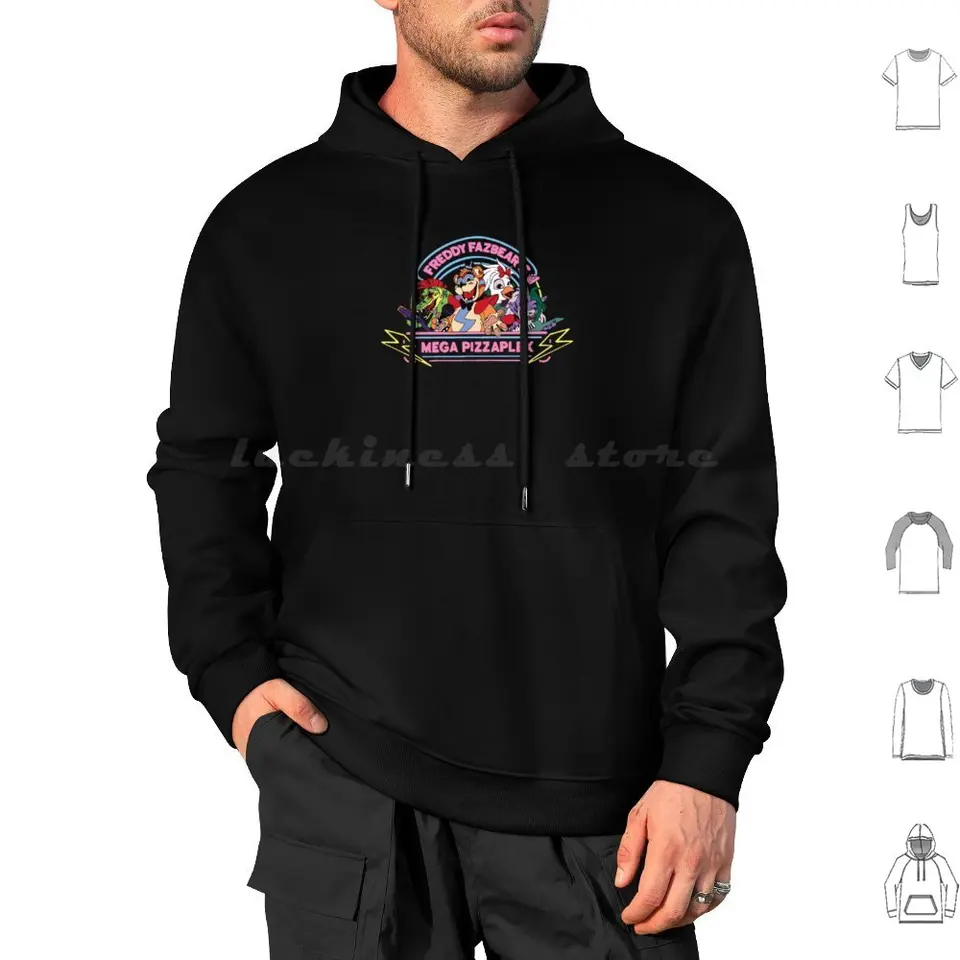 FNAF, porušenie bezpečnosti, kapucňa s dlhým rukávom FNAF bezpečnostné porušenie FAZBEAR PIZZA GLAMROCK FAZBEAR