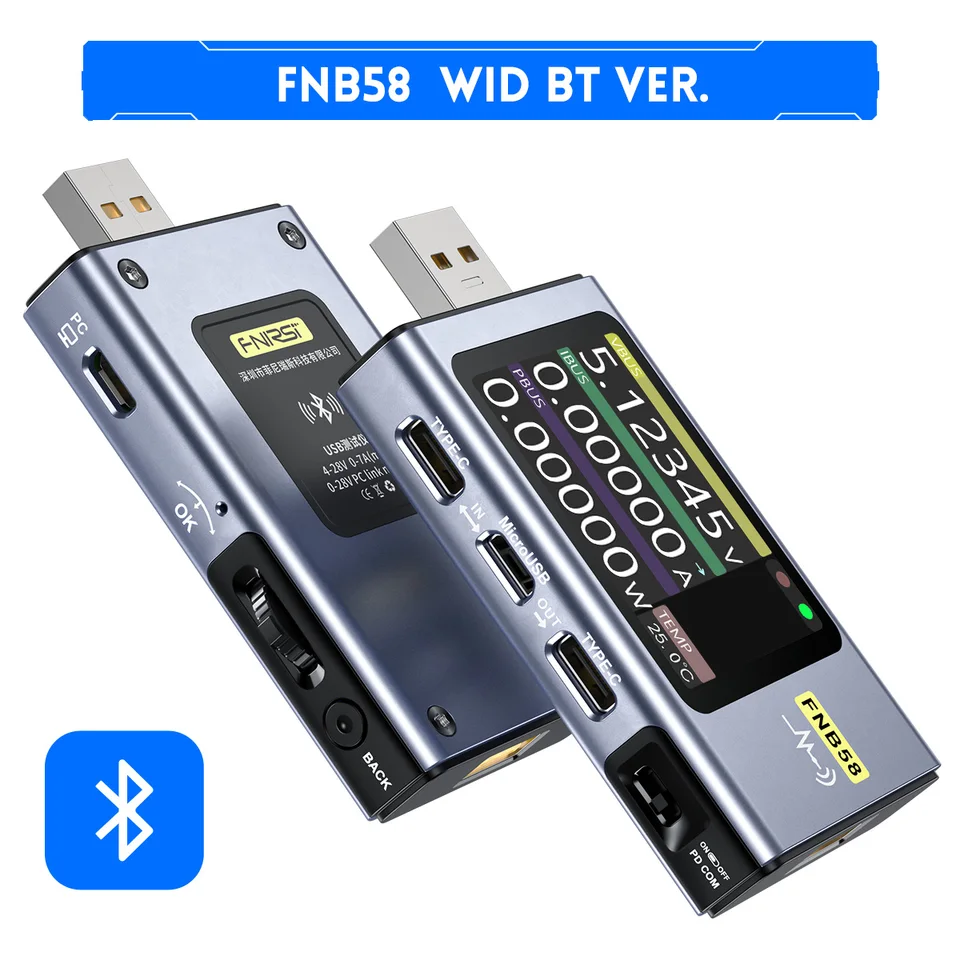 FNB58 USB Tester Voltmeter Ammeter Typ-C Rýchly detekcia náboja merania kapacity Meranie zvlnenia Zvlnenie