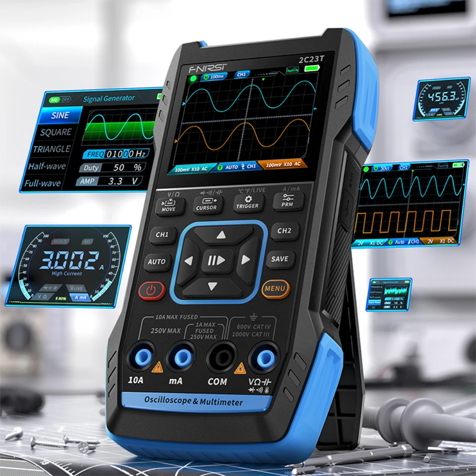 FNIRSI 2C23T 3 v 1 digitálny generátor signálu Multimeter 9999Counts AC DC napätie 50ms/s 10MHz duálny kanál