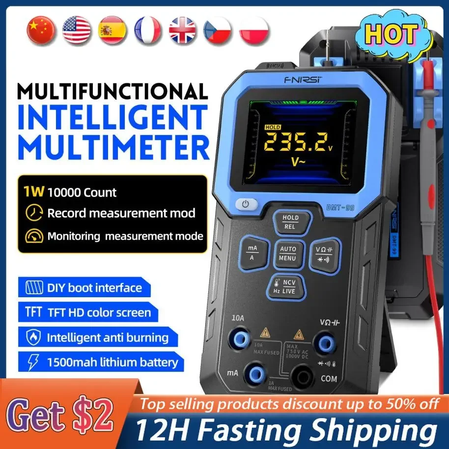 FNIRSI DMT-99 Digital Multimeter 9999 Počíta inteligentný profesionálny tester 1000V 10A TRUE RMS Auto Range AC DC OHM HZ Kapacita