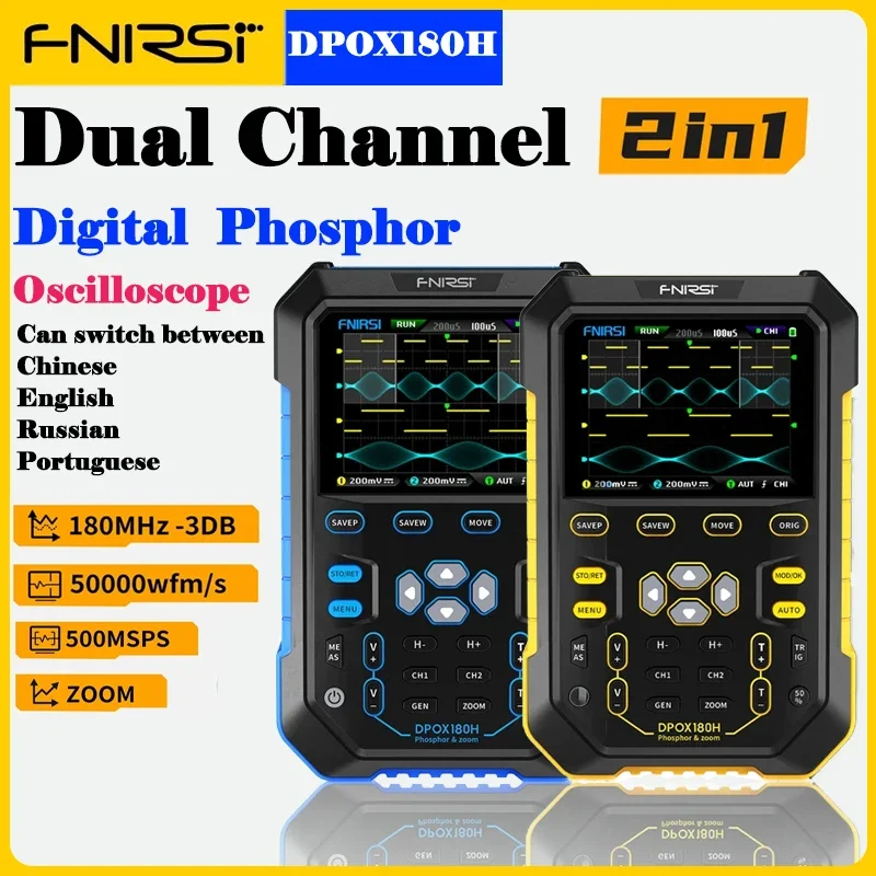 FNIRSI DPOX180H DUÁLNÝ KANÁLNY RUCKÁLNÝ DIGITÁLNE DIGITÁLNY osciloskop 180MHZ-3DB 2 v 1 funkčný generátor signálu Fluorescencia Fluorescencia Zobrazenie ZOOM