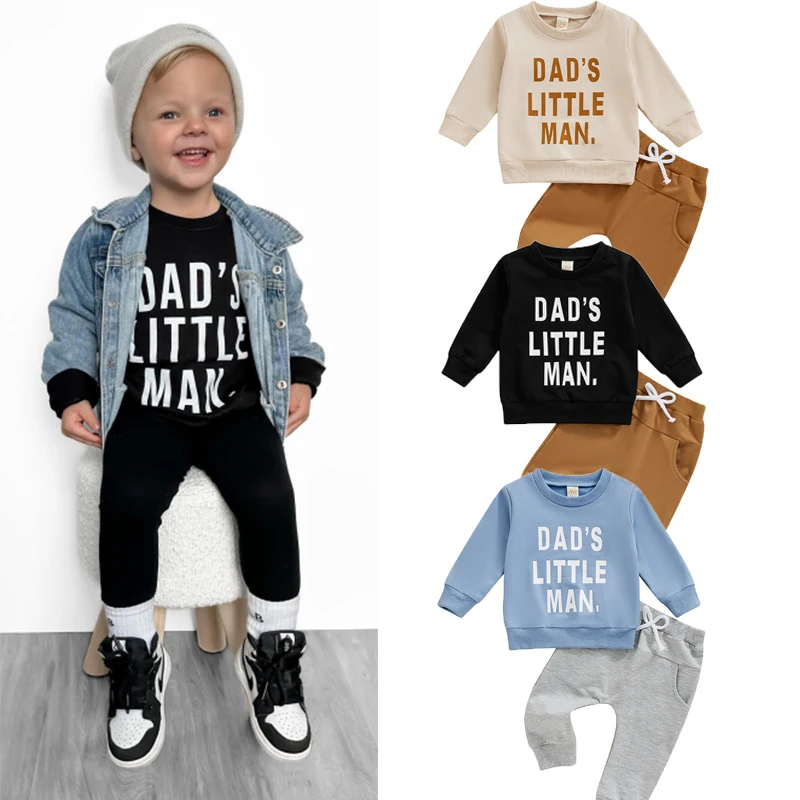 FocusNorm 0-3Y Príležitostné chlapcovia Fall Clothes Sety 2ks s dlhým rukávom tlačená mikina + nohavice sada 3 farby