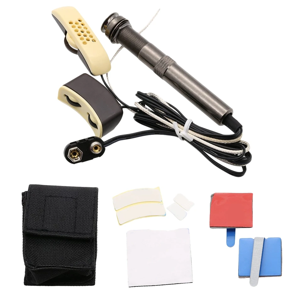 Folk akustický gitarový pickup A-202 Guitar ekvalizér Piezo Pickup Amplifier Tuner s výstupným konektorom 6,35 mm (s mikrofónom)