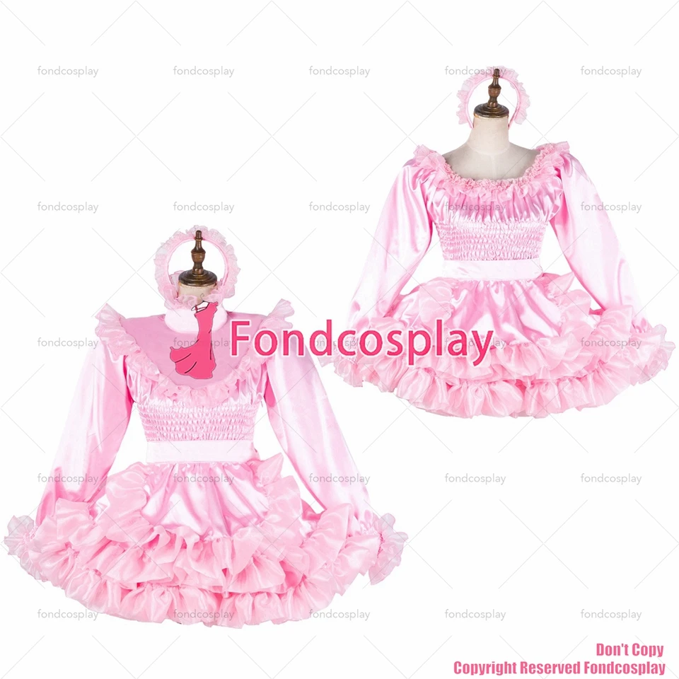 fondcosplay dospelý sexy krížový obliekanie Sissy Maid Stručné dieťa ružové saténové šaty Lokalizované uniformné zástera kostým CD/TV [G2041]