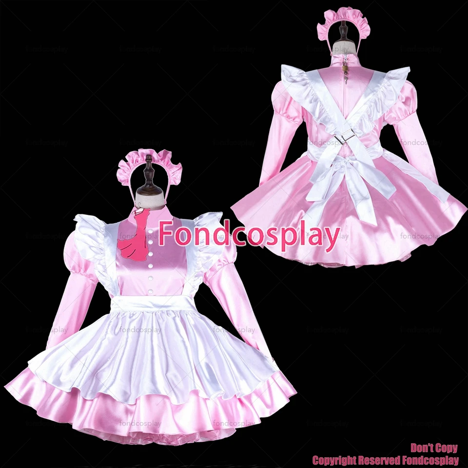 fondcosplay dospelý sexy krížový obliekanie Sissy Maid Baby Ružové saténové šaty Lokalizované uniforma bielej zástery CD/TV [G2244]