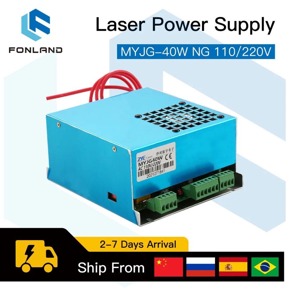 Fonland MyJG40NG 40W CO2 Laserový napájací zdroj výmeny 110V 220V pre strihanie laserovej trubice na vyrytie strihu