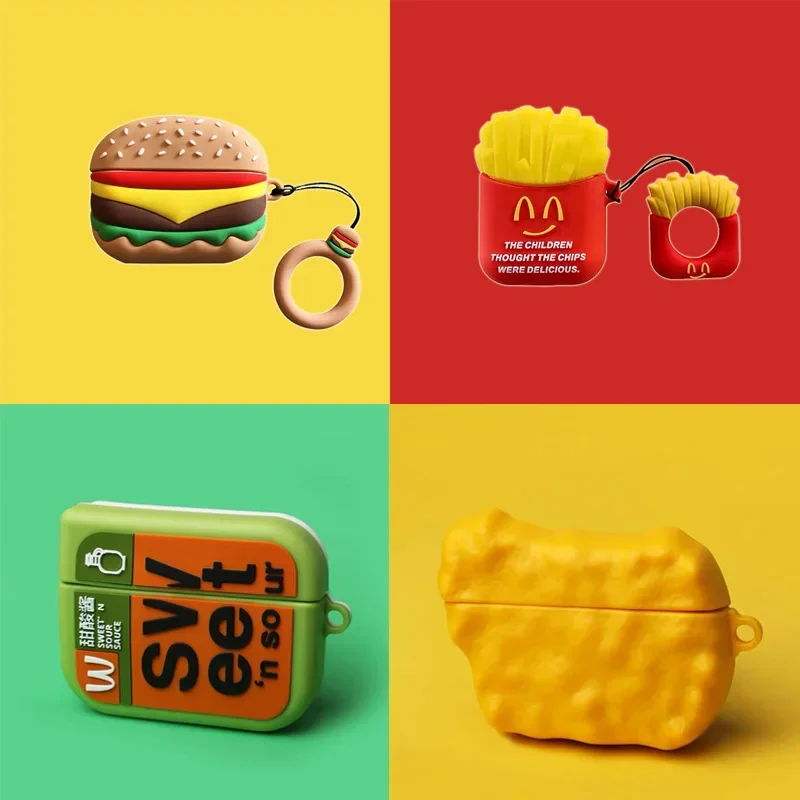 Food Family Bucket Hamburg Francúzske hranolky Kuracie nugety Cookies puzdro pre AirPods 1 2 škatuľ
