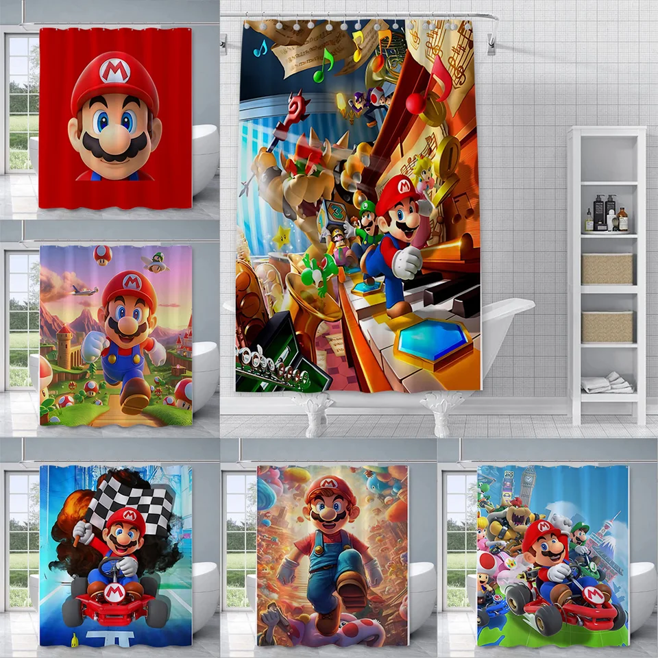 For-M Marios Shower Curtain ODPOREPLE POLYSTER TREAJ FAINT Farebné kúpeľné závesy Domáce kúpeľňa dekorácie záclona s háčikom