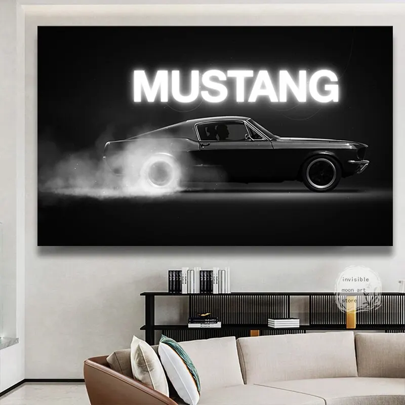 Ford Mustang Shelby GT Čierny dym svalové auto plátno umenia nástenná tlač pre domácu izbu dekorácia