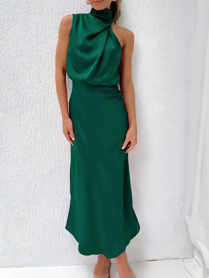 FORIDOL ONE LOODE TORLECK TANK SATIN SATIN Dámske šaty šaty zips bez rukávov bez rukávov Elegantné vinobranie záhyby Dámske oblečenie 2024