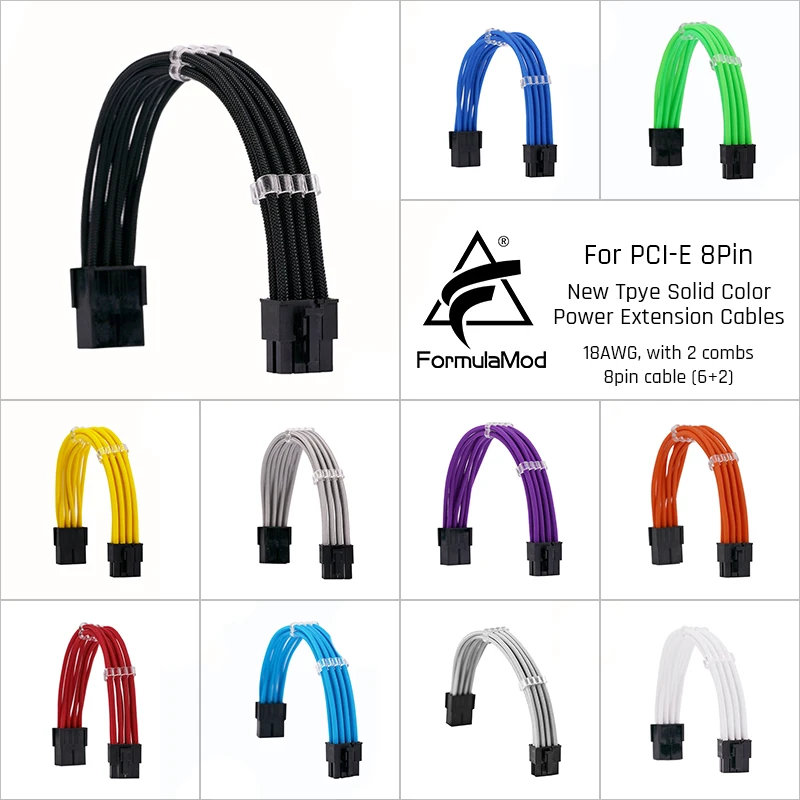 Formulamod FM-NP8P PCI-E 8PIN (6+2) Kábel na predĺženie výkonu pre základnú dosku/GPU 8 PIN 18AWG SIDLOFORMÁCIE KABLES S Káblovým hrebeňom