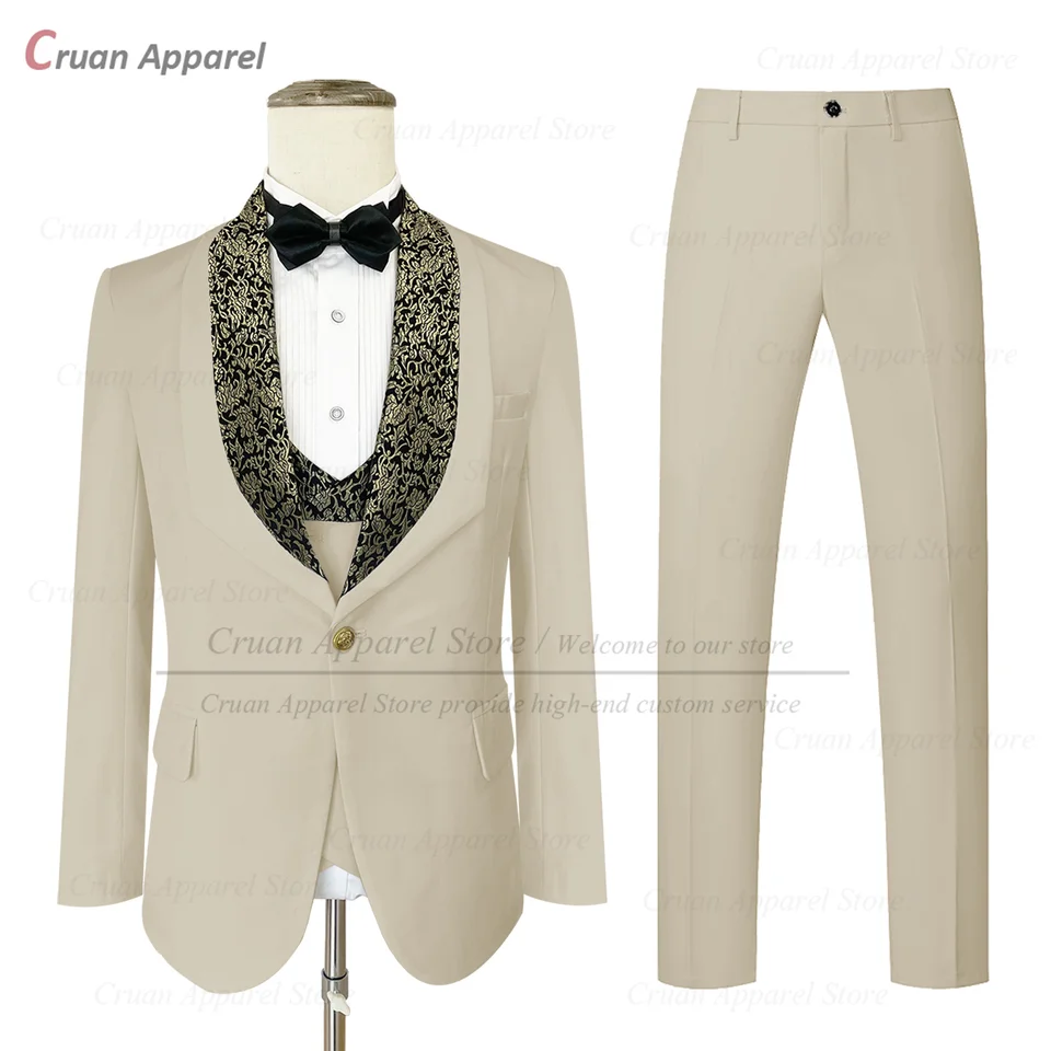 Formálne súpravy oblekov pre mužov Svadobné večere Groomsman na mieru Elegantné blazer vesty nohavice 3 kusy módne banketu Mužské klasické oblečenie
