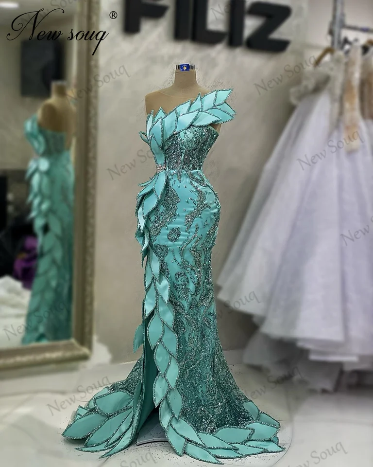 Formálne zelené korálkové večerné šaty Split Side Side Green Mermaid Prom Dress Robes de Soiree Arabic Long Svadobné šaty 2023